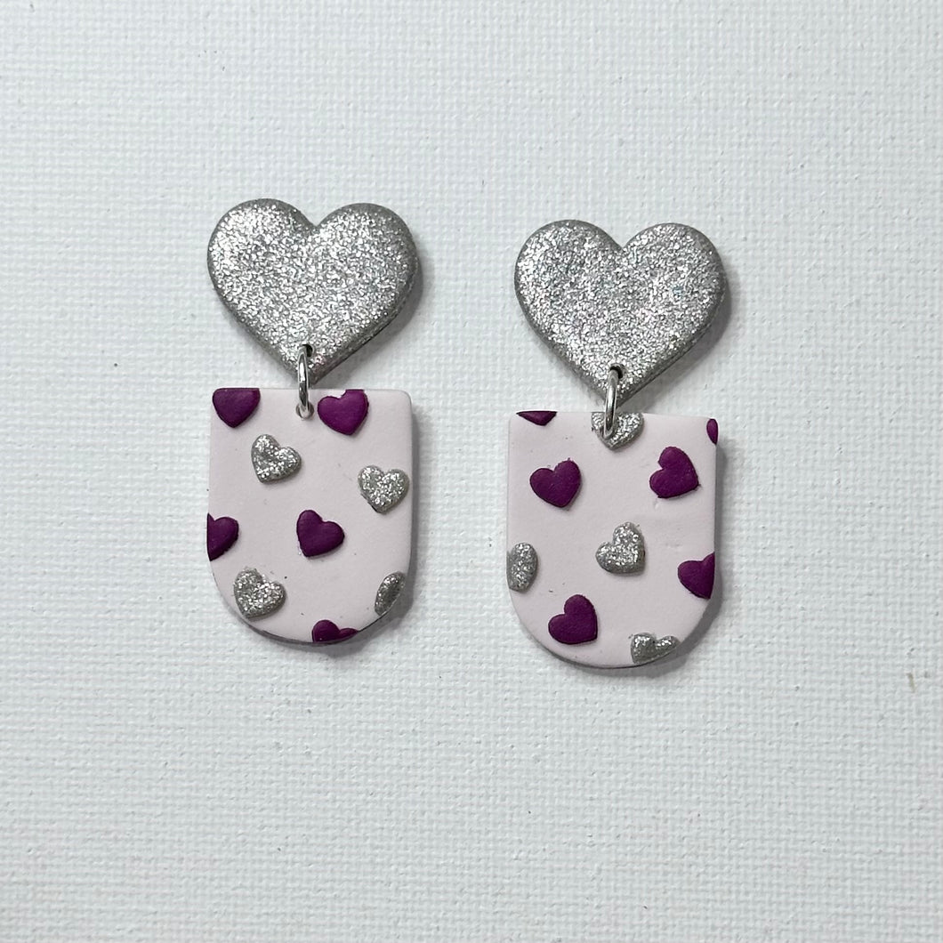 Glitter Silver Heart Dangles