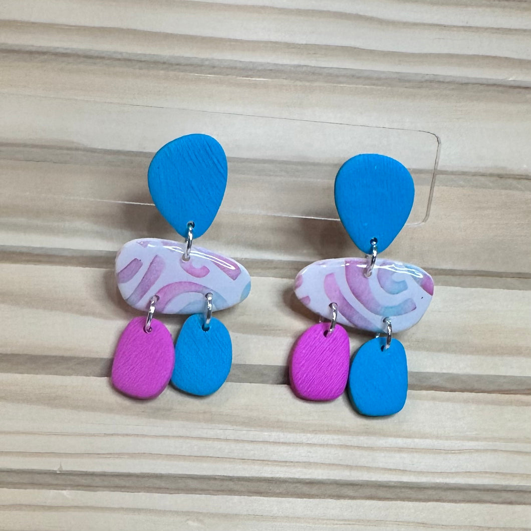Pink & Teal Abstract Textured Dangles