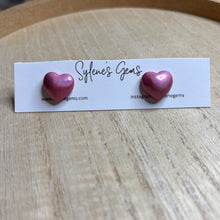 Load image into Gallery viewer, Metallic Heart Studs (pink color shift)
